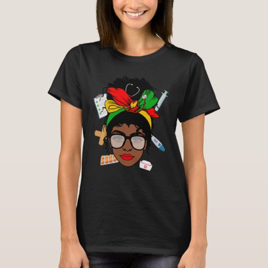 Nurse Life Messy Bun Afro Medical Assistant Africa T-shirt (Voorkant)