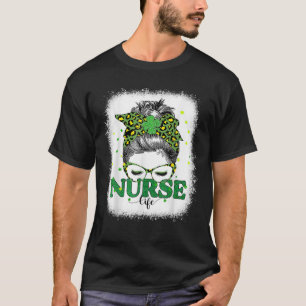Nurse Life Messy Bun Leopard T-shirt