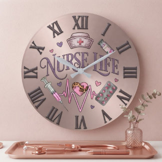 Nurse Life Pink EKG Heart Medical Grote Klok