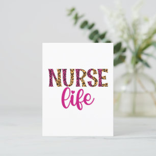 Nurse Life - roze en luipaardprint Briefkaart