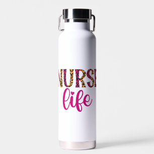 Nurse Life - roze en luipaardprint Waterfles