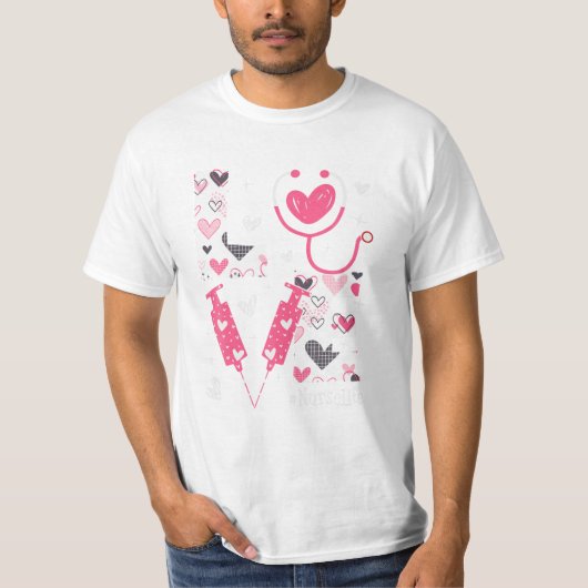Nurse Life Schattigee Patroon Valentijn T-shirt (Voorkant)