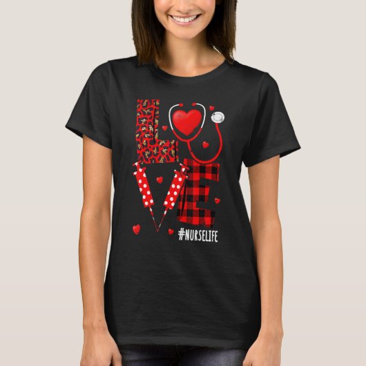 Nurse Life Valentines Day Stethoscope Er Icu Nicu  T-shirt (Voorkant)