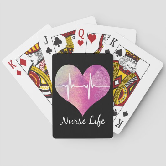 Nurse Life - Waterverf Heart EKG Pokerkaarten (Achterkant)