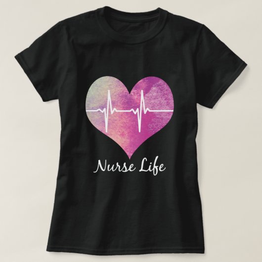 Nurse Life - Waterverf Heart EKG T-shirt (Design voorkant)