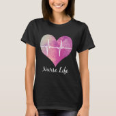 Nurse Life - Waterverf Heart EKG T-shirt (Voorkant)