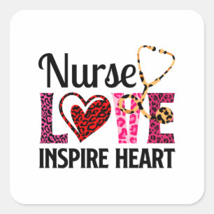 Nurse Love Inspire Heart - Motivatie Nurse Word Vierkante Sticker