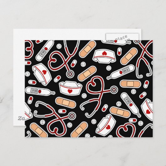 Nurse Love Print Black Background Briefkaart (Voorkant / Achterkant)