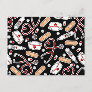 Nurse Love Print Black Background Briefkaart