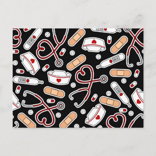 Nurse Love Print Black Background Briefkaart (Voorkant)