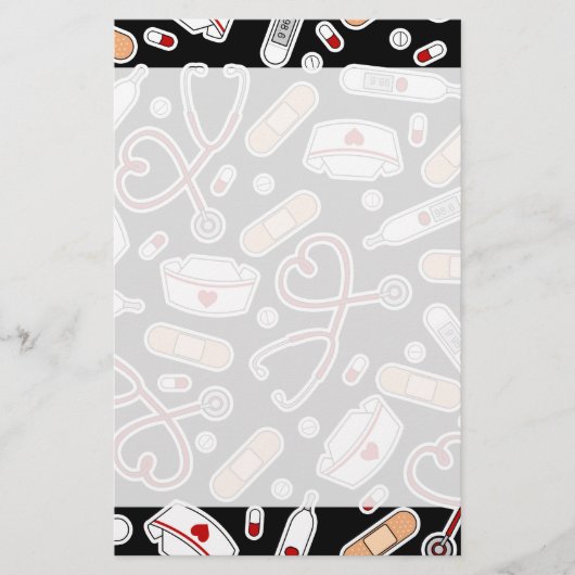 Nurse Love Print Black Background Briefpapier (Voorkant)