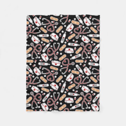 Nurse Love Print Black Background Fleece Deken (Voorkant)