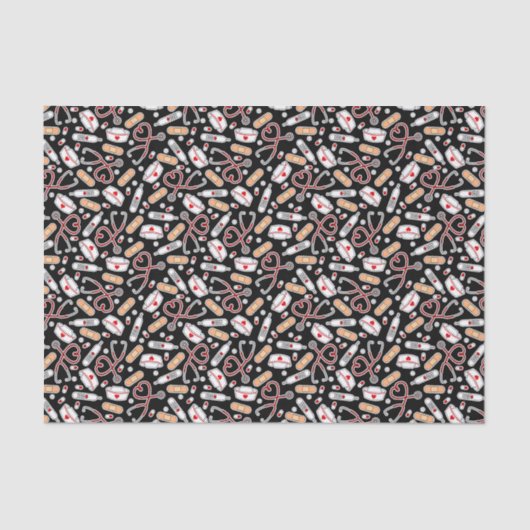 Nurse Love Print Black Background Tissuepapier (Voorkant)