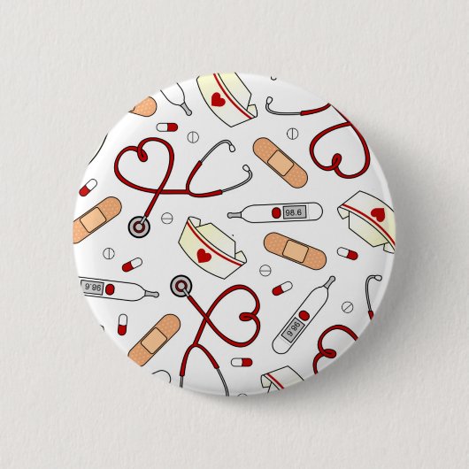 Nurse Love Print White Background Ronde Button 5,7 Cm (Voorkant)