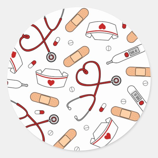 Nurse Love Print White Background Ronde Sticker (Voorkant)
