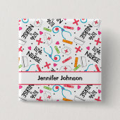 Nurse Love White Name Badge Personalize Vierkante Button 5,1 Cm (Voorkant)