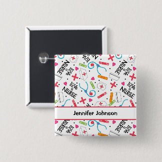 Nurse Love White Name Badge Personalize Vierkante Button 5,1 Cm
