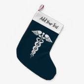 Nurse marineblauw wit symbool voor medische kaduce kleine kerstsok (Voorkant (Hangend))