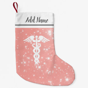 Nurse Medical Caduceus Blush Pink Faux Glitter Kleine Kerstsok