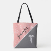 Nurse Medical Caduceus Blush Pink Faux Glitter Tote Bag (Achterkant)
