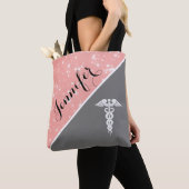 Nurse Medical Caduceus Blush Pink Faux Glitter Tote Bag (Dichtbij)