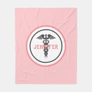 Nurse Medical Caduceus Blush Pink Fleece Deken