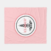 Nurse Medical Caduceus Blush Pink Fleece Deken (Voorkant (Horizontaal))