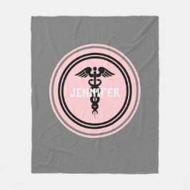 Nurse Medical Caduceus Blush Pink Grey Custom Fleece Deken