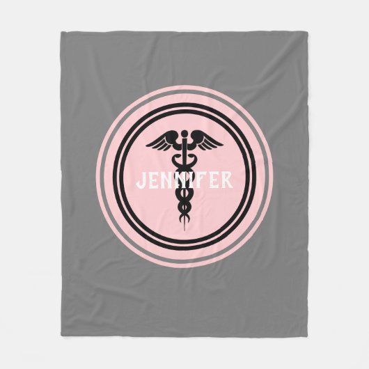 Nurse Medical Caduceus Blush Pink Grey Custom Fleece Deken (Voorkant)