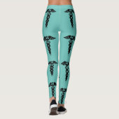 Nurse Medical Caduceus Pattern Blauwgroen Black Leggings (Achterkant)