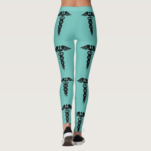 Nurse Medical Caduceus Pattern Blauwgroen Black Leggings (Achterkant)
