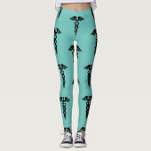Nurse Medical Caduceus Pattern Blauwgroen Black Leggings (Voorkant)