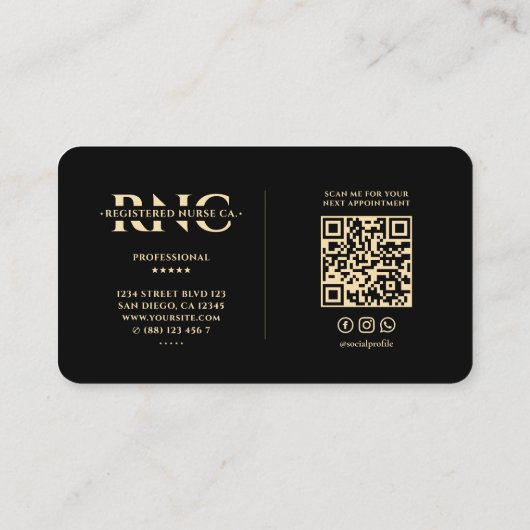 Nurse Medical Doctor Caduceus Elegant Zwart Goud Visitekaartje (Achterkant)