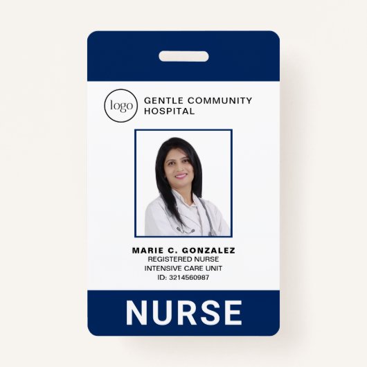 Nurse Medical Navy Blue Hospital Logo Foto ID Badge (Voorkant)