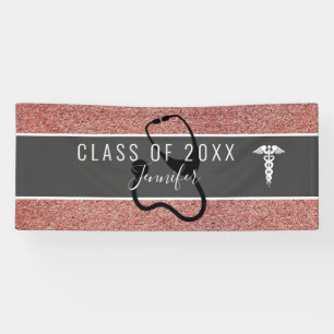 Nurse Medical Roos Gold Glitter Graduparty Spandoek