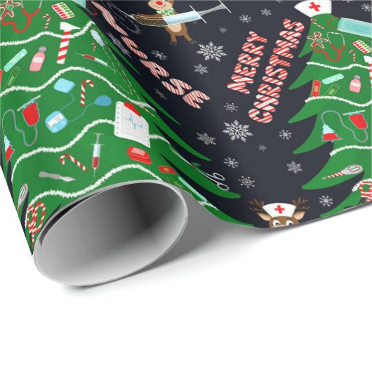Nurse Merry Christmas Tree Rendier Nurse Schattige Cadeaupapier (Rol Hoek)