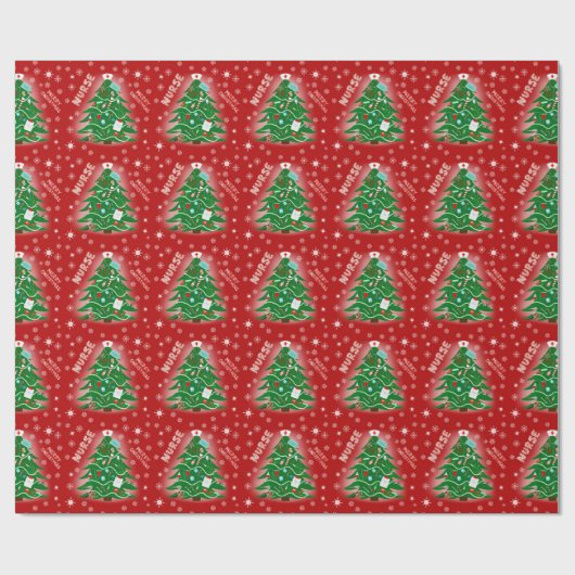 Nurse Merry Kerstboom Rode Achtergrond Cadeaupapier (Vlak)