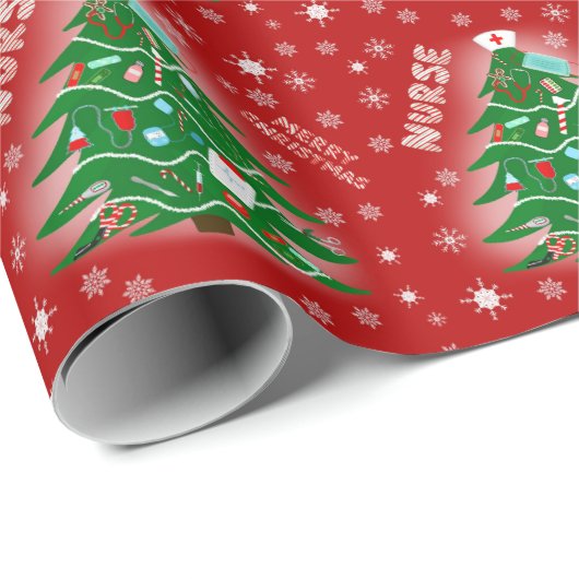 Nurse Merry Kerstboom Rode Achtergrond Cadeaupapier (Rol Hoek)