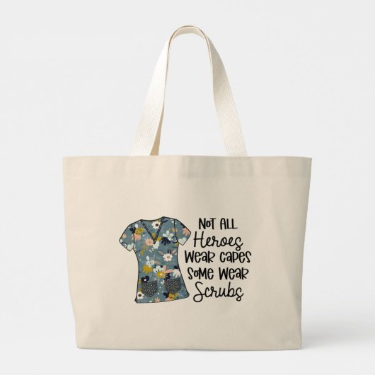 Nurse Modern Typography Superheld Scrubs Gezegde Grote Tote Bag (Achterkant)