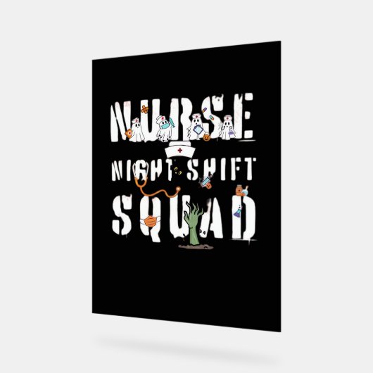 Nurse Night Shift Halloween Squad Classic T-shirt Acryl Bord (Hoek)