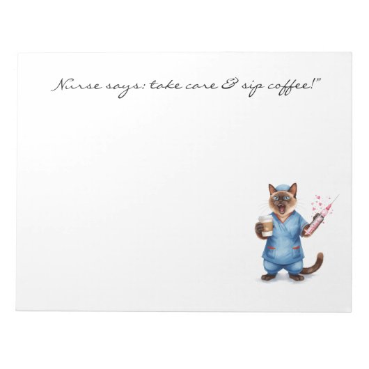 Nurse Notitieblok met Schattigee Cat Holding Coffe (Voorkant)