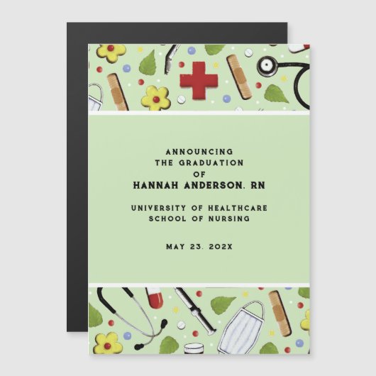 Nurse Nursing School Afstuderen aangekondigd Magnetische Uitnodiging (Voorkant / Achterkant)