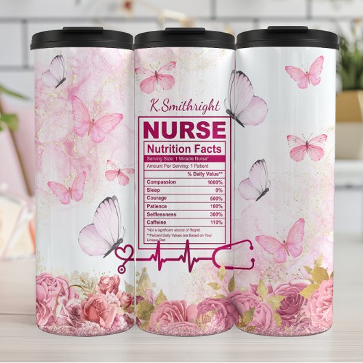 Nurse Nutrition Facts Floral Butterfly Thermosbeker