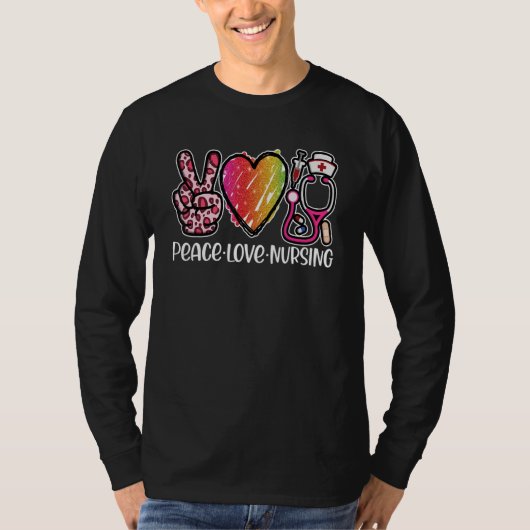 Nurse Peace Love Nursing School Graduation Cute Ne T-shirt (Voorkant)