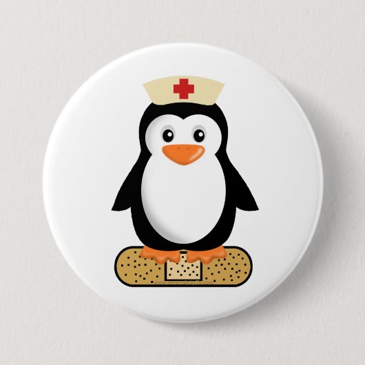 Nurse Penguin (w/Bandaid) Ronde Button 7,6 Cm (Voorkant)