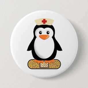Nurse Penguin (w/Bandaid) Ronde Button 7,6 Cm