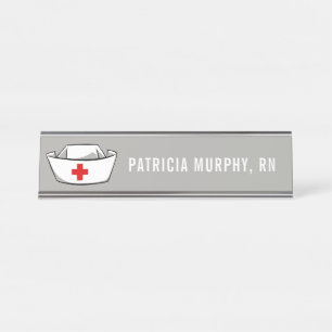 Nurse Pet RN Monogram Naam Grijs Bureau Naambordje