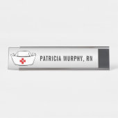 Nurse Pet RN Monogram Naam Zilver Bureau Naambordje (Voorkant)