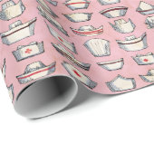  Nurse Petten Roze Patroon Cadeaupapier (Rol Hoek)