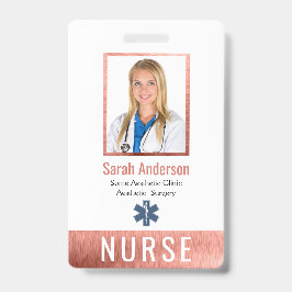 Nurse Photo Logo Barcode Roos Gold Pink Classic Badge